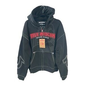 True Religion Cinched Women’s Big T Full Zip Hoodie Black Size XL MSRP$159 NWT